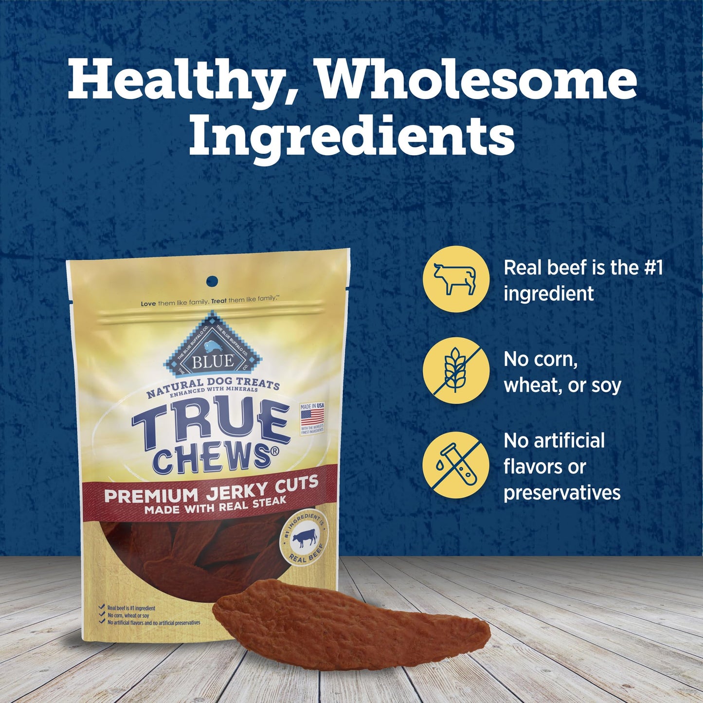 Blue Buffalo True Chews Premium Jerky Cuts Dog Treats, Made in the USA with Natural Ingredients, Beef, 20-oz. Bag