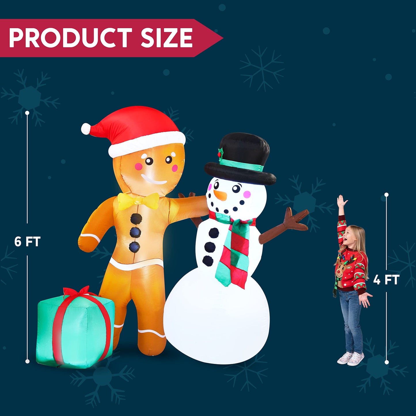 Joiedomi 6 FT Tall Christmas Inflatables Gingerbread Man & Snowman, Inflatable Christmas Yard Decorations with Build-in LEDs Blow Up Inflatables for Party Indoor, Outdoor, Yard, Garden, Lawn Décor