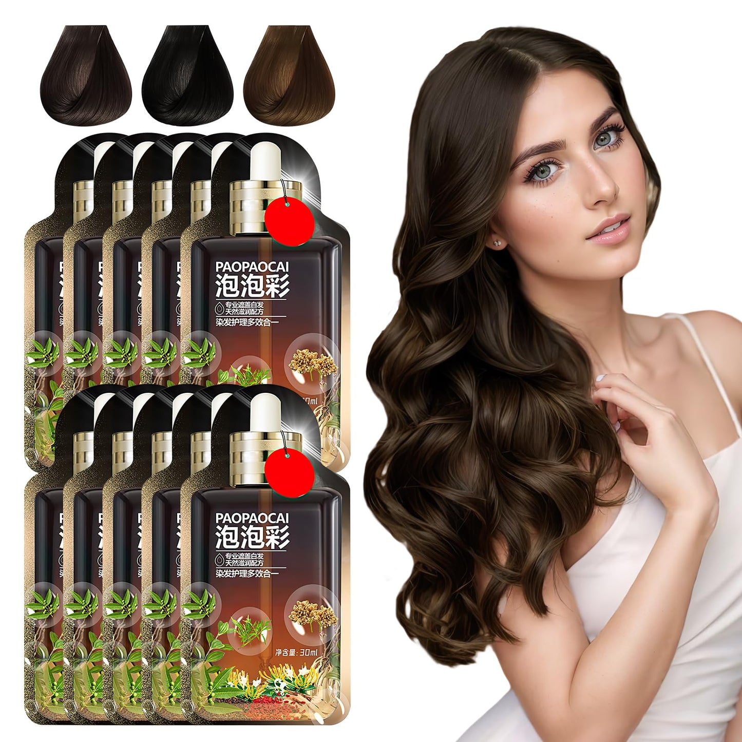 Plant Based Hair Dye Shampoo,Plant Extract Non-Damage Hair Dye Cream，Paopaocai Hair Dye,Eqtinfloato Hair Dye Korean,Fruit Hair Dye,Bubble Plant Hair Dye Shampoo(Coffee,10PCS*30ML)