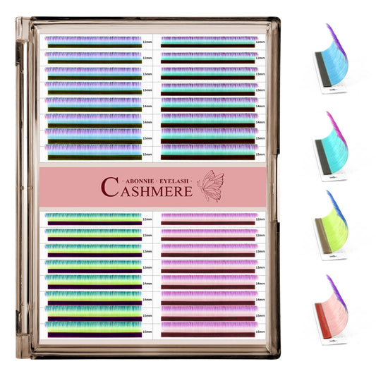 Colored Lash Extensions, 32 Rows Cashmere lash extensions, 0.07 D Curl Lash Extensions, 12-15mm Mix Classic Lash Extensions, Single Lash Extensions for Professional(32 Rows-Ombre 0.07-D 12-15mm)