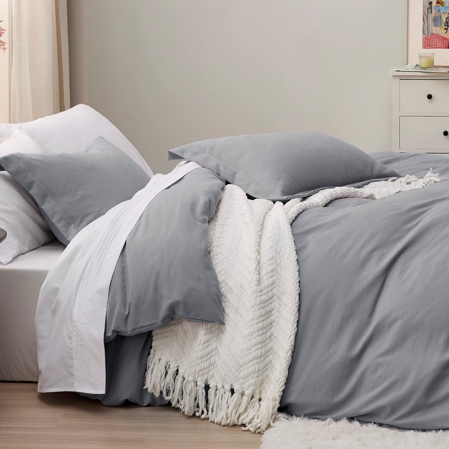 Bedsure Grey Twin Duvet Cover Set - Soft Prewashed Duvet Cover Twin Size, 2 Pieces, 1 Duvet Cover 68x90 Inches with Zipper Closure and 1 Pillow Sham, Comforter Not Included