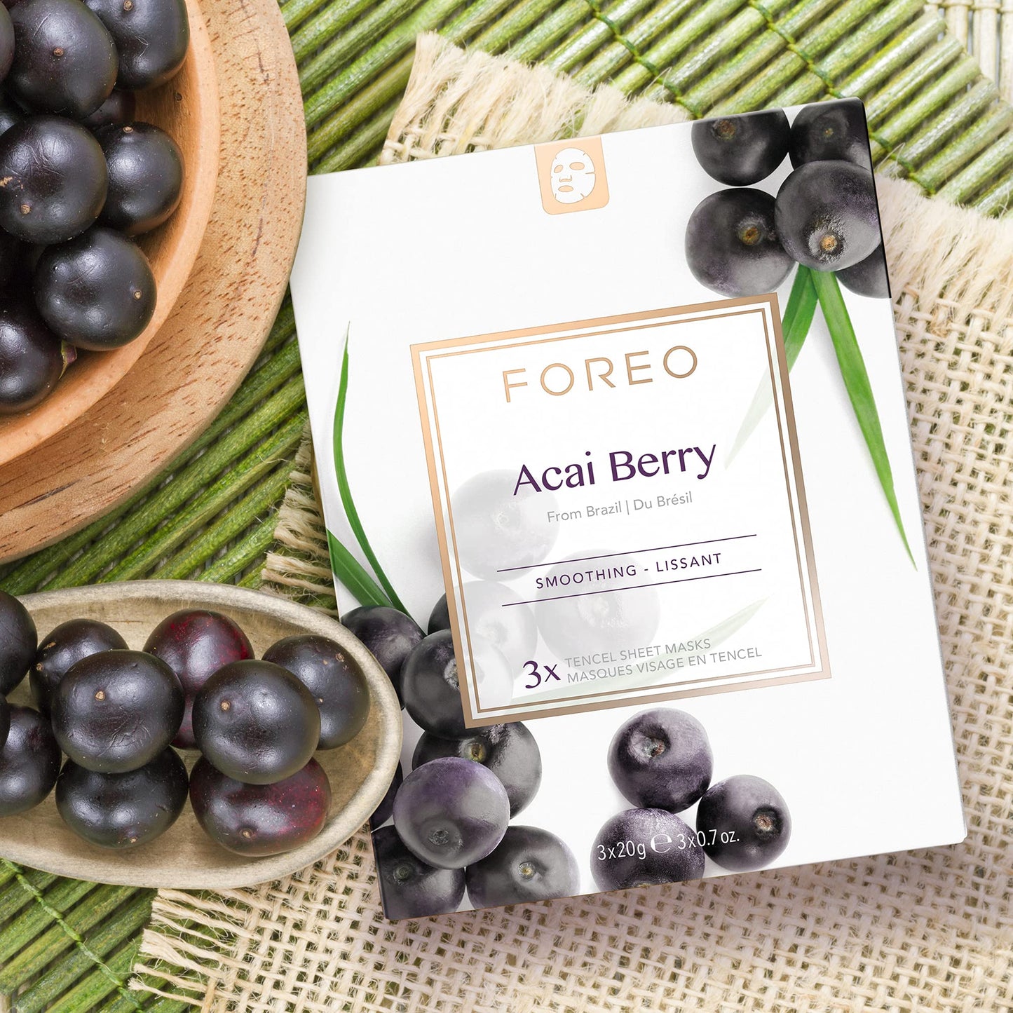 FOREO Acai Berry Firming Sheet Mask for Dry and Aging Skin, 3 pack, Hydrating, Antioxidant, Restoring Clean Forumula, Cruelty-free, Compatible with UFO devices