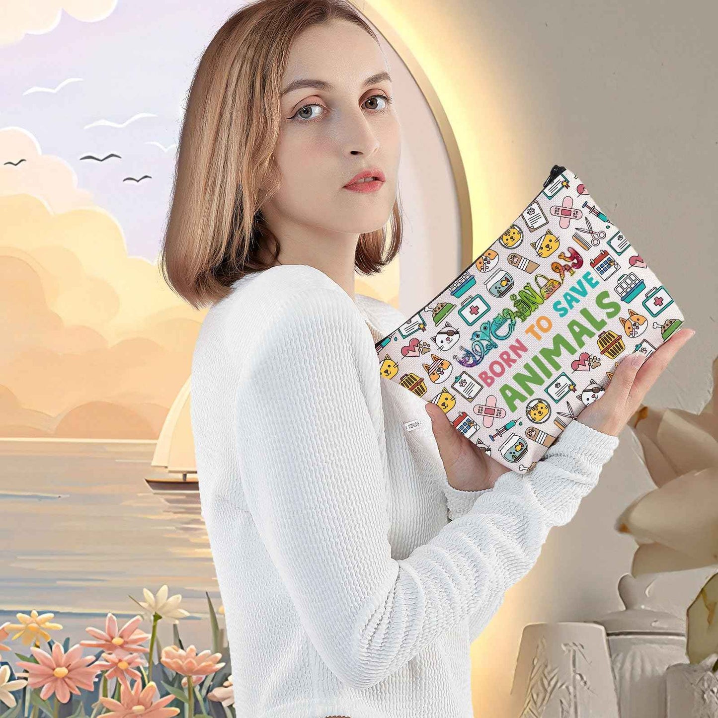 LEVLO Veterinarian Cosmetic Make Up Bag Veterinary Technician Gift Born To Save Animals Makeup Zipper Pouch Bag For Veterinarian Assistant Student (Save Animals F Bag)