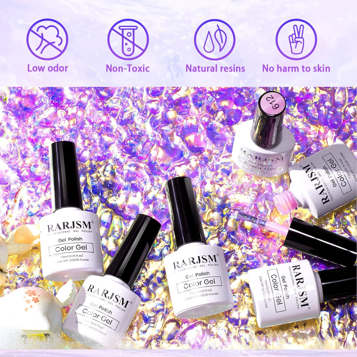 RARJSM Pearlescent Gel Nail Polish Set Mermaid Dreams Iridescent Shell Glitter Gel Polish 6 Colors Pink Blue Green Purple Gold Shimmer Swirl Thread Effect Soak Off LED UV Curing Requires Home Salon