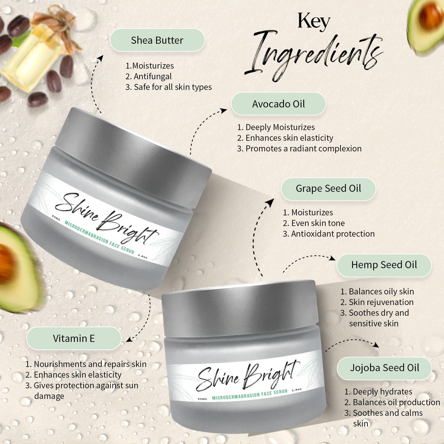 Naturally Vain Shine Bright Microdermabrasion Facial Scrub, Exfoliating Face Scrub, All Skin Types, Brighten Skin, 2 Pack