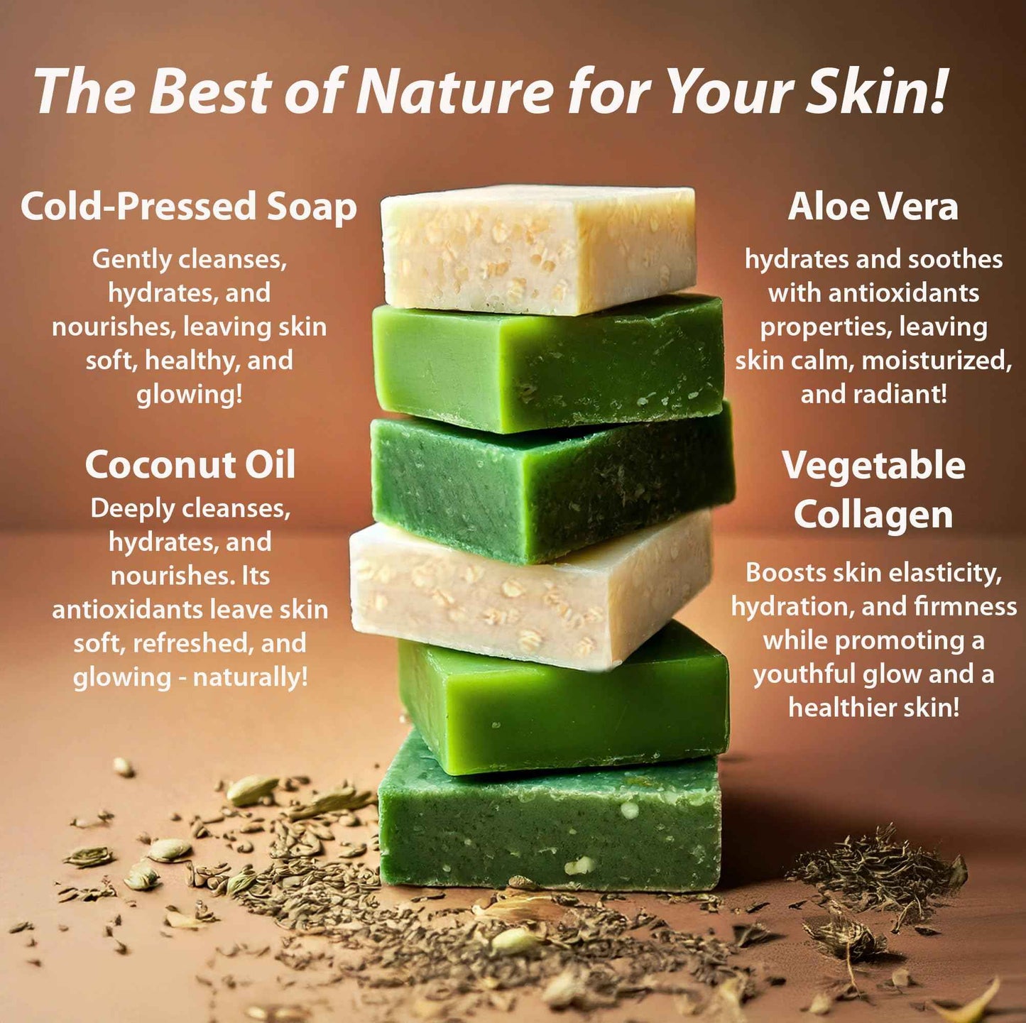 Natural Splash Body Care Natural Handmade Cold Press Bar Soap - Coconut and Oat – Aloe Vera and Vegetable Collagen - Soft exfoliating Formula - 3 Pack