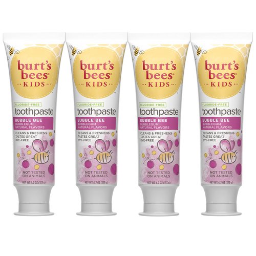 Burt's Bees Kids Toothpaste, Natural Flavor, Fluoride Free, Bubble Bee, 4.7 oz, Pack of 4