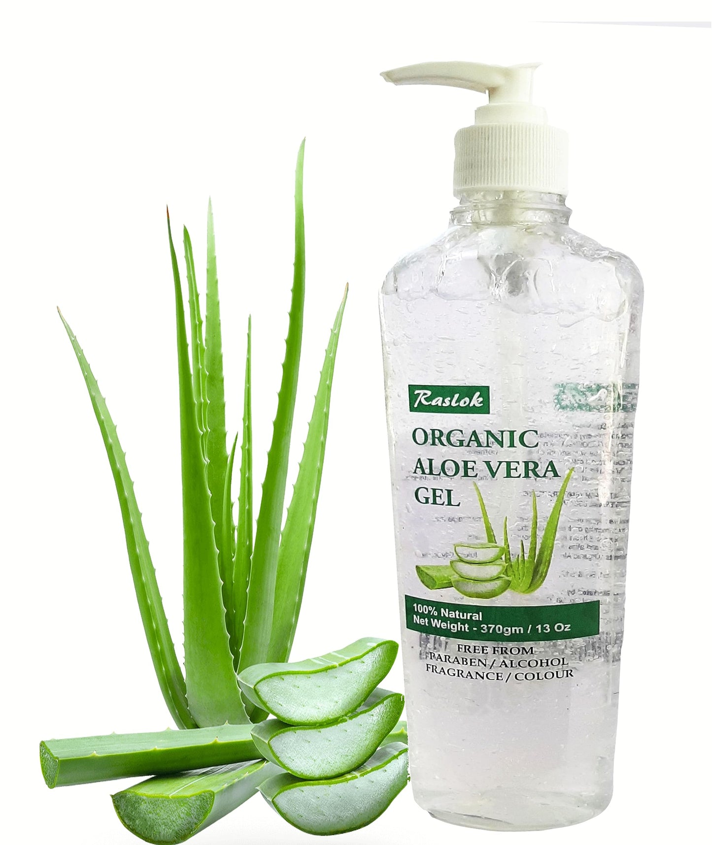 Raslok Aloe Vera Gel | Pure & Natural Aloe Gel | For Moisturizing Face Skin & Hair Care | Durable Moisturizing Hydrating Soothing Non-Sticky - 13 oz - 370gm (Natural)