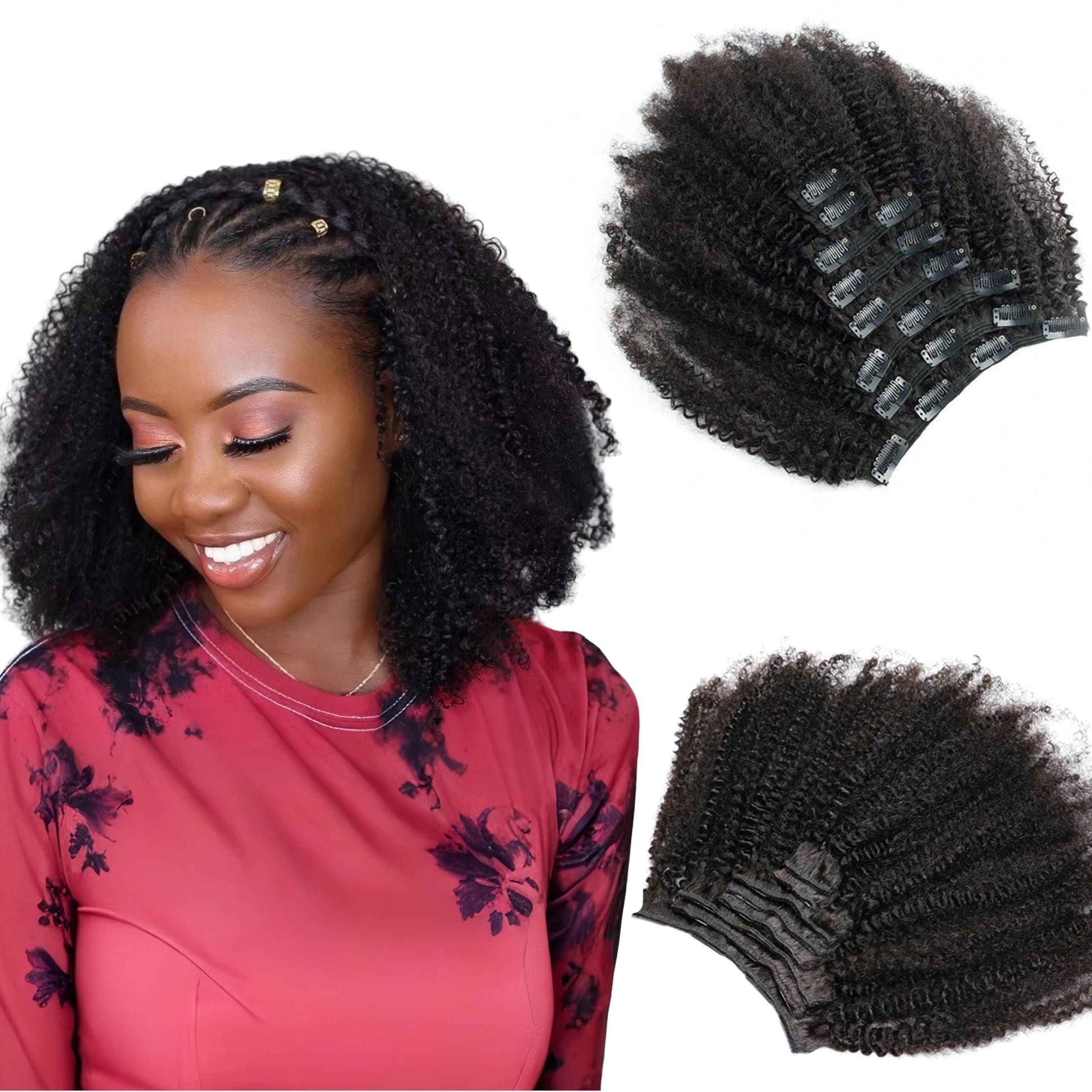 PangDongLai Afro Kinky Curly Clip In Hair Extensions Brazilian Virgin Human Hair 4B 4C Kinky Curly Clip Ins Hair Extensions 8pcs 18 Clips Natural Black Color for Daily Use (16inch)
