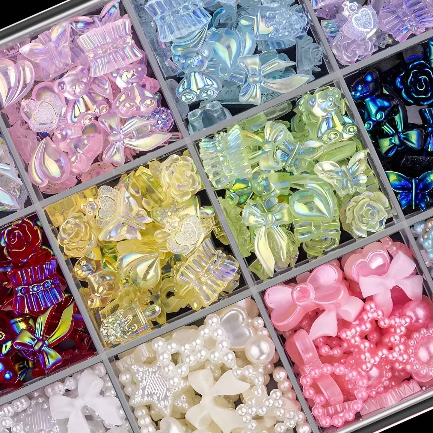 AddFavor Nail Charms Kit 3D Assorted Bow Nail Charms and Gem Pearls Bows Flower Nail Charms Heart Butterfly Fruit Acrylic Nail Charms for Nails Manicure DIY Design Crafts Accessories