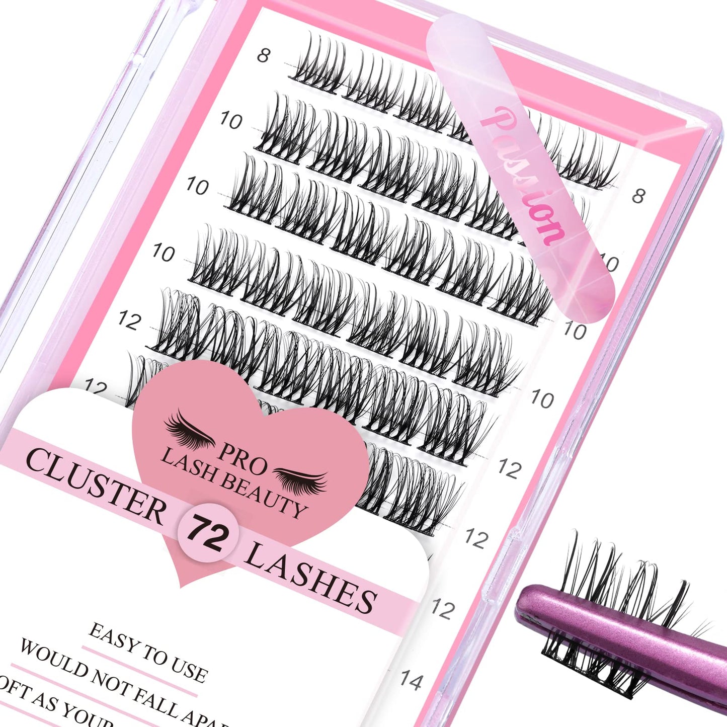 Cluster Lashes, 72 Pcs Individual Lashes, Lash Clusters DIY Eyelash Extension, Super Thin Band Reusable Soft & Comfortable (Passion-C-8-16mix)