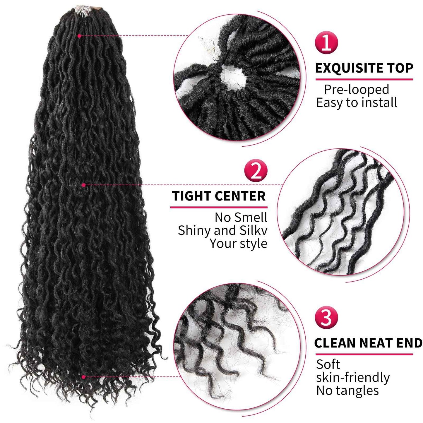 Goddess Locs Crochet Hair 26Inch 8Packs Boho Faux Locs,Crochet Loc With Curly Ends River Hippie Bohemian Loc Crochet Hair for Black Women(1B, 26inch(Pack of 8))