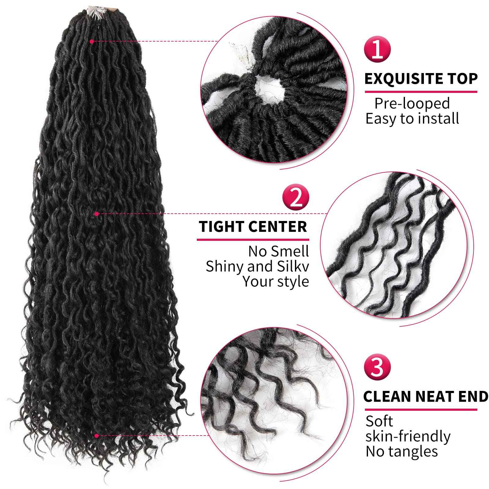 Goddess Locs Crochet Hair 26Inch 8Packs Boho Faux Locs,Crochet Loc With Curly Ends River Hippie Bohemian Loc Crochet Hair for Black Women(1B, 26inch(Pack of 8))