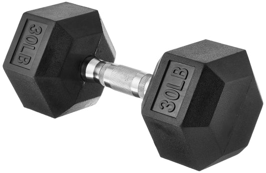 Amazon Basics Rubber Hex Dumbbell Hand Weight, 30 Pounds, Single, Black