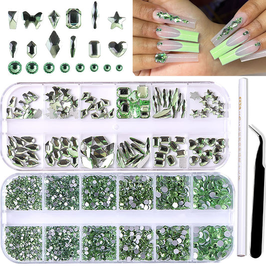 BELICEY Nail Art Rhinestones Olive Green Flatback Round Rhinestones Charms Nail Gem Stones with K9 Bling Glass Crystals Diamonds Jewelry for Nail Design DIY Crafts Face Decoration