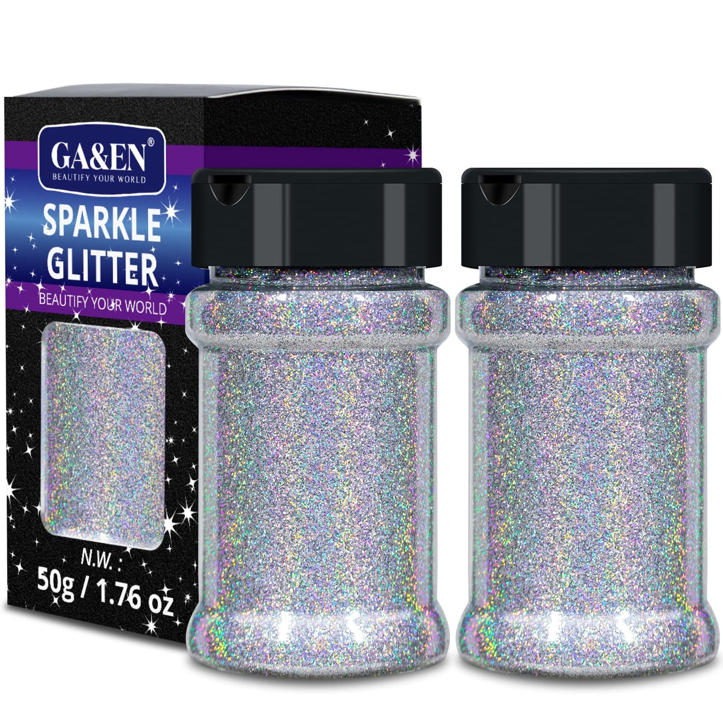 Holographic Ultra Fine Glitter 50g*2pcs Silver Fine Glitter 100g/3.52oz Sparkle Glitter Powder for Resin Tumbler Project and Craft Iridescent Glitter for Nail Art and Body Makeup