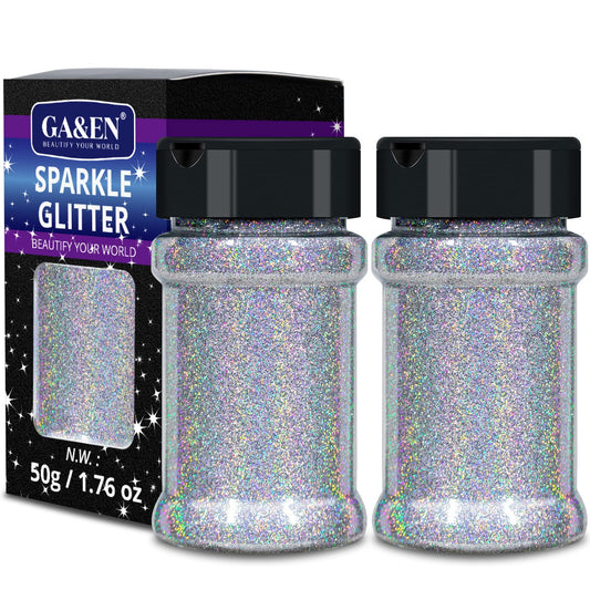 Holographic Ultra Fine Glitter 50g*2pcs Silver Fine Glitter 100g/3.52oz Sparkle Glitter Powder for Resin Tumbler Project and Craft Iridescent Glitter for Nail Art and Body Makeup