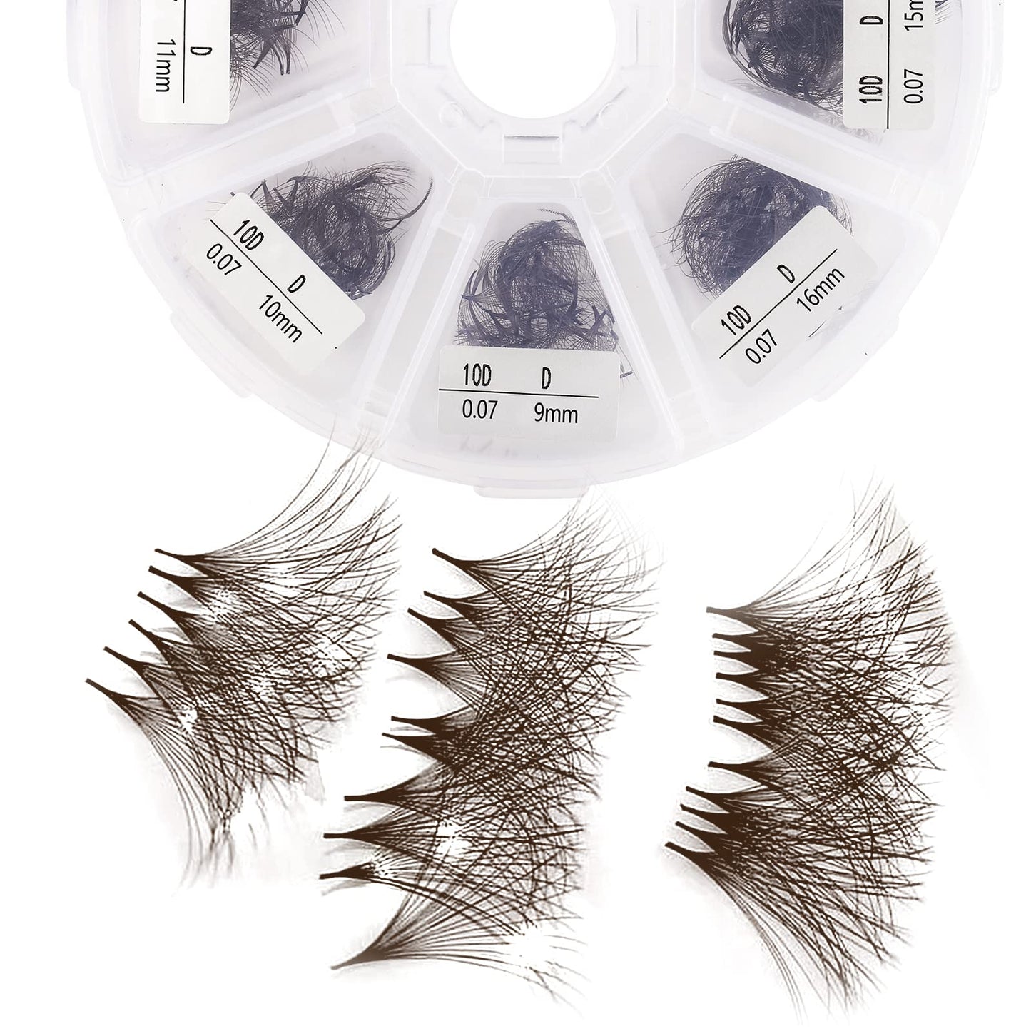 Volume Lash Extensions 10D Brown Premade Fans 500 PCS 0.07mm 9-16mm Mixed C/D Curl Short Stem Premade Volume Eyelash Extensions Pointed Base Fans by WENDY LASHES (500PCS-10D-0.07-D, 9-16mm MIXED)