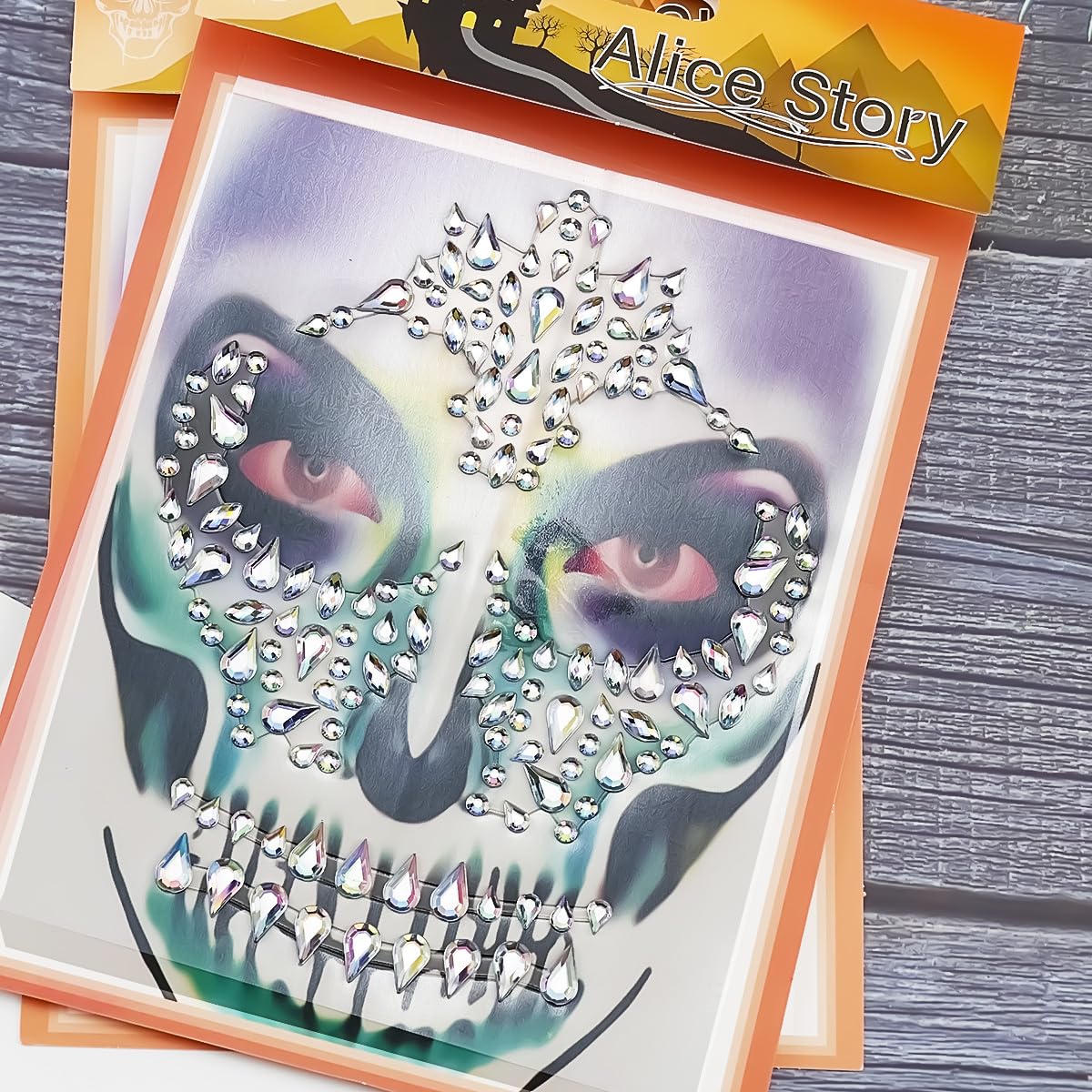 3Pack Sugar Skull Face Rhinestone Stickers for Makeup Halloween Self-Adhesive Temporary Stickers Day of the Dead Face Temporary Tattoo Skeleton Face Gems for Halloween Party Festival Accessory