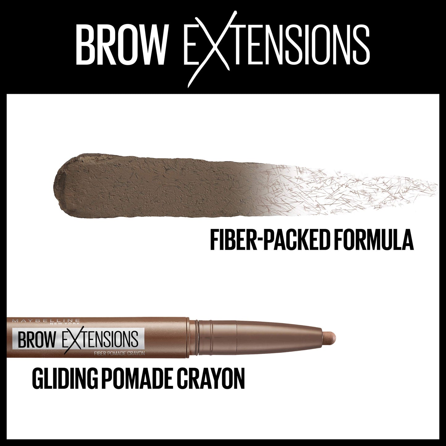 Maybelline New York Brow Extensions Fiber Pomade Crayon Eyebrow Makeup, 262 Black Brown