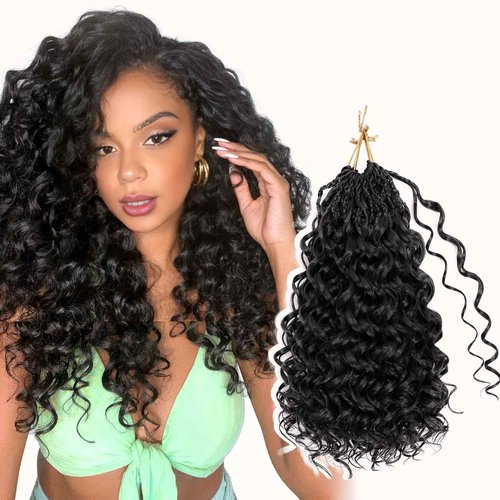 Aoisvk 8 packs GoGo Curl Crochet Hair Pre twisted 14 Inch Curly Crochet Hair for Women Pre looped Boho Box Braids with Curly Ends Beach Curl Water Wave Synthetic Hair Extensions 1B