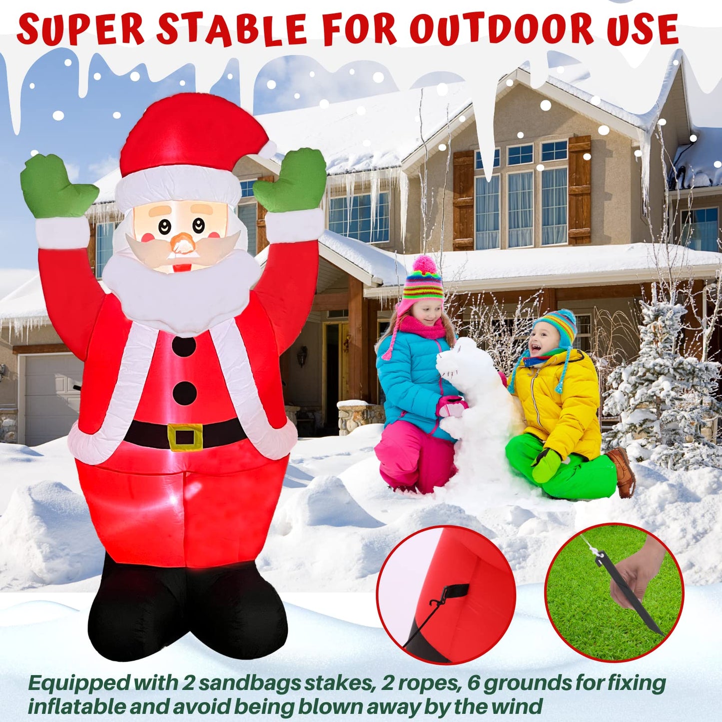 Padama 8FT Christmas Inflatable Santa Claus Outdoor Blow Up Yard Decoration Giant Tall with LED Lights Built-in for Indoor Outside Outhouse Holiday Party Yard Garden