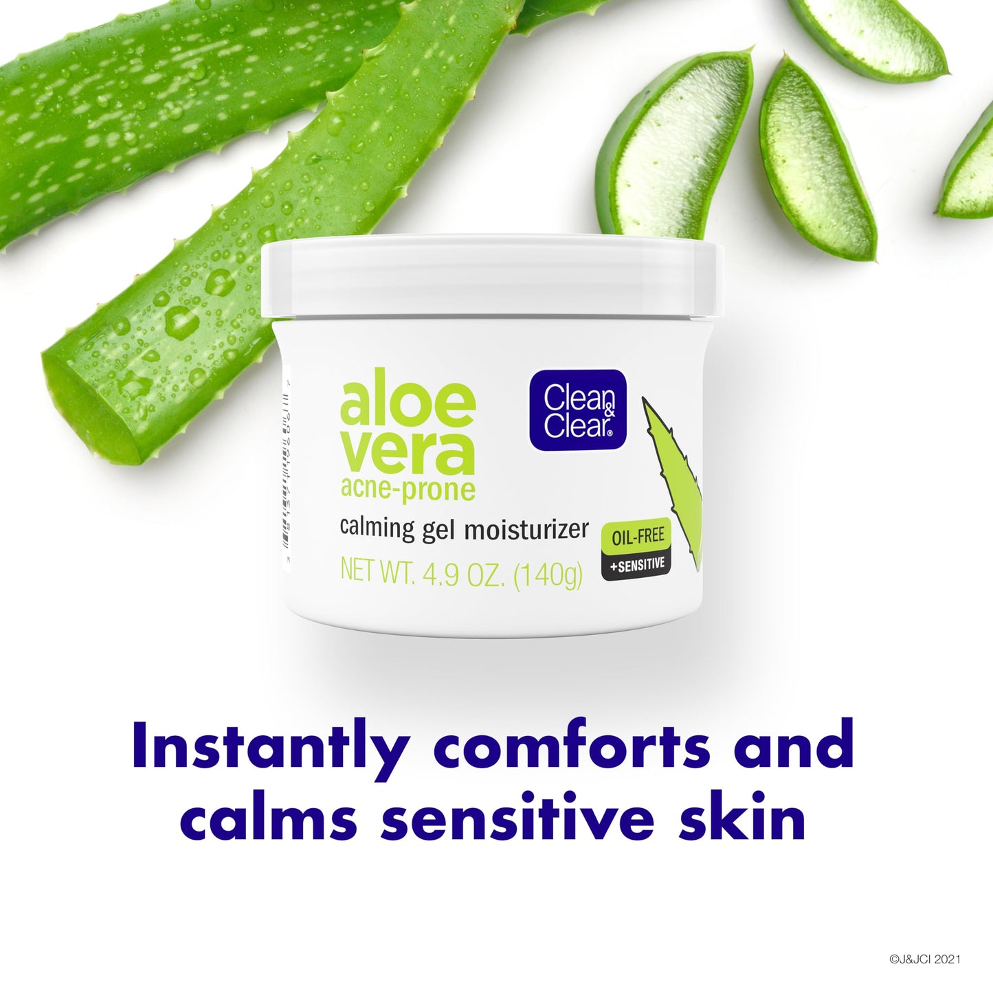 Clean & Clear Aloe Vera Calming Gel Acne Facial Moisturizer for Acne-Prone & Sensitive Skin, Oil-Free Daily Moisturizing Gel, 4.9 Oz