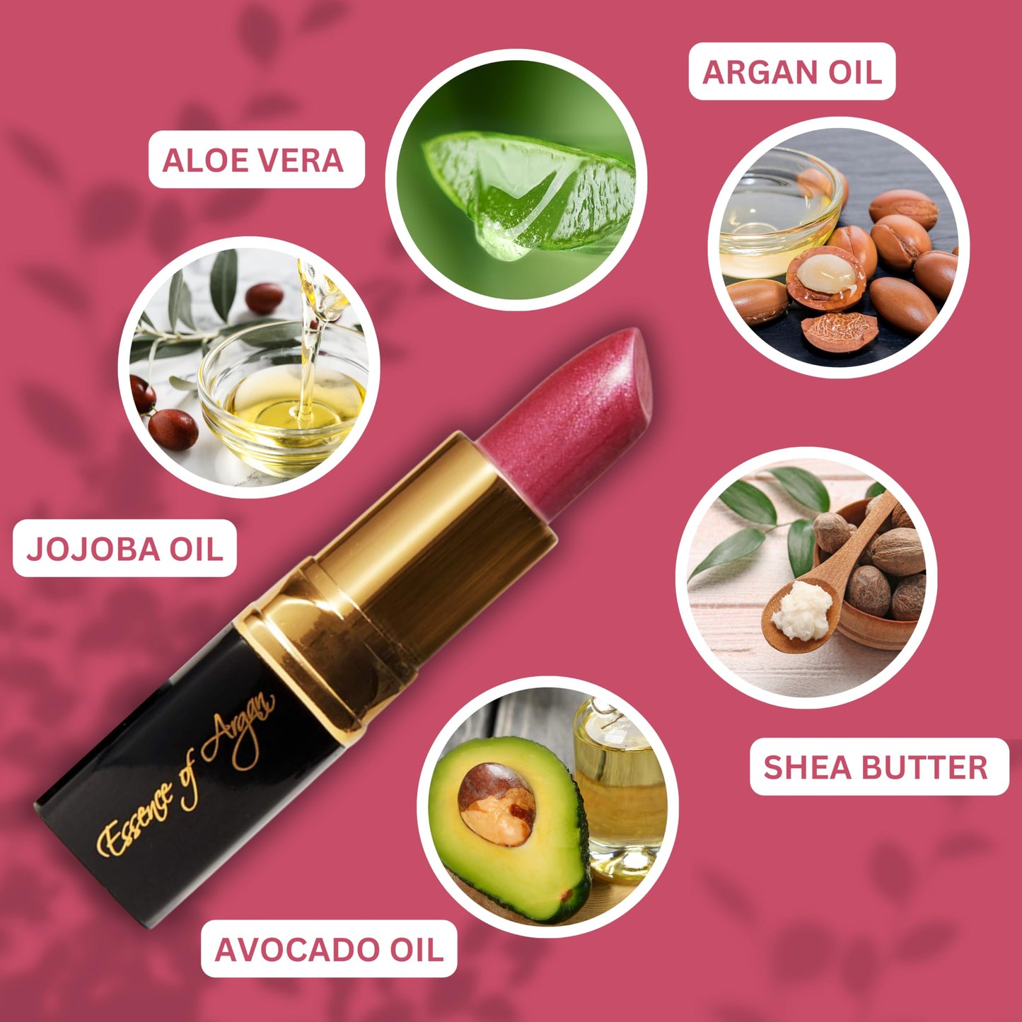 𝗘𝘀𝘀𝗲𝗻𝗰𝗲 𝗼𝗳 𝗔𝗿𝗴𝗮𝗻 Deep Moisturizing Pink Lipstick, Long Lasting Lipstick & Lip Care with Pure Organic Argan Oil, Shea Butter, Jojoba Oil & Aloe Vera Hydrating Lipstick, Precious Pink