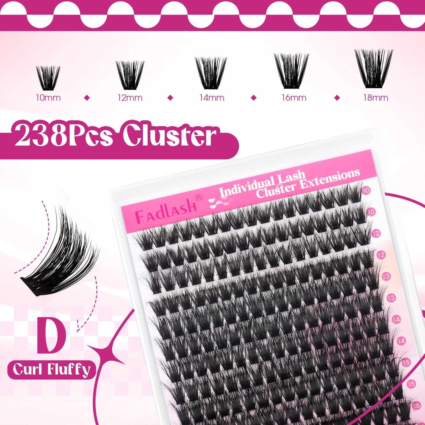 Lash Clusters 80D 255pcs 10-18mm Mixed Tray 3D Effect Fluffy Cluster Lashes D Curl Wispy Individual Lashes False Mink Eyelashes DIY Flat Lash Extension Individual Lashes Cluster (80D-0.07-D,10-18mm)