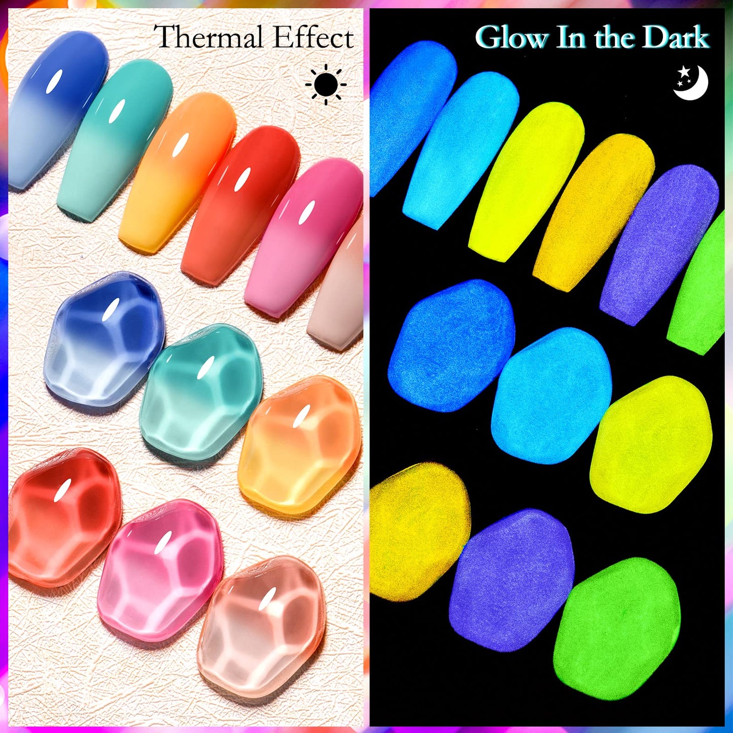 MSRUIOO Color Changing Gel Nail Polish Set Glow in the Dark Gel Nail Polish Kit Mood Luminous Temperature Color Change Gel Polish Soak Off Gel Polish Kit 6 PCS 8ML