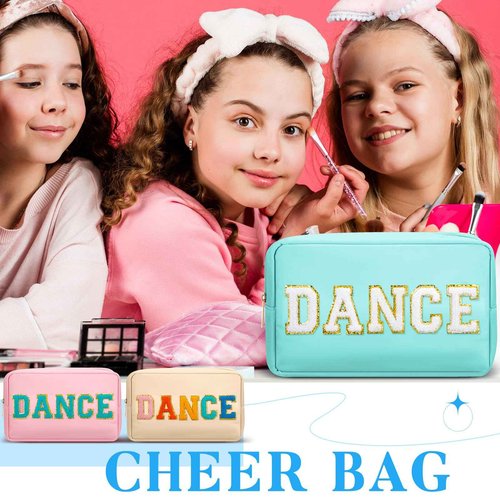 Clysee 6 Pcs Dance Makeup Bag Cosmetic Bag with Chenille Letter Patches Waterproof Portable Cheerleader Toiletry Zipper Pouch for Girl Women Appreciation (Pastel Colors)