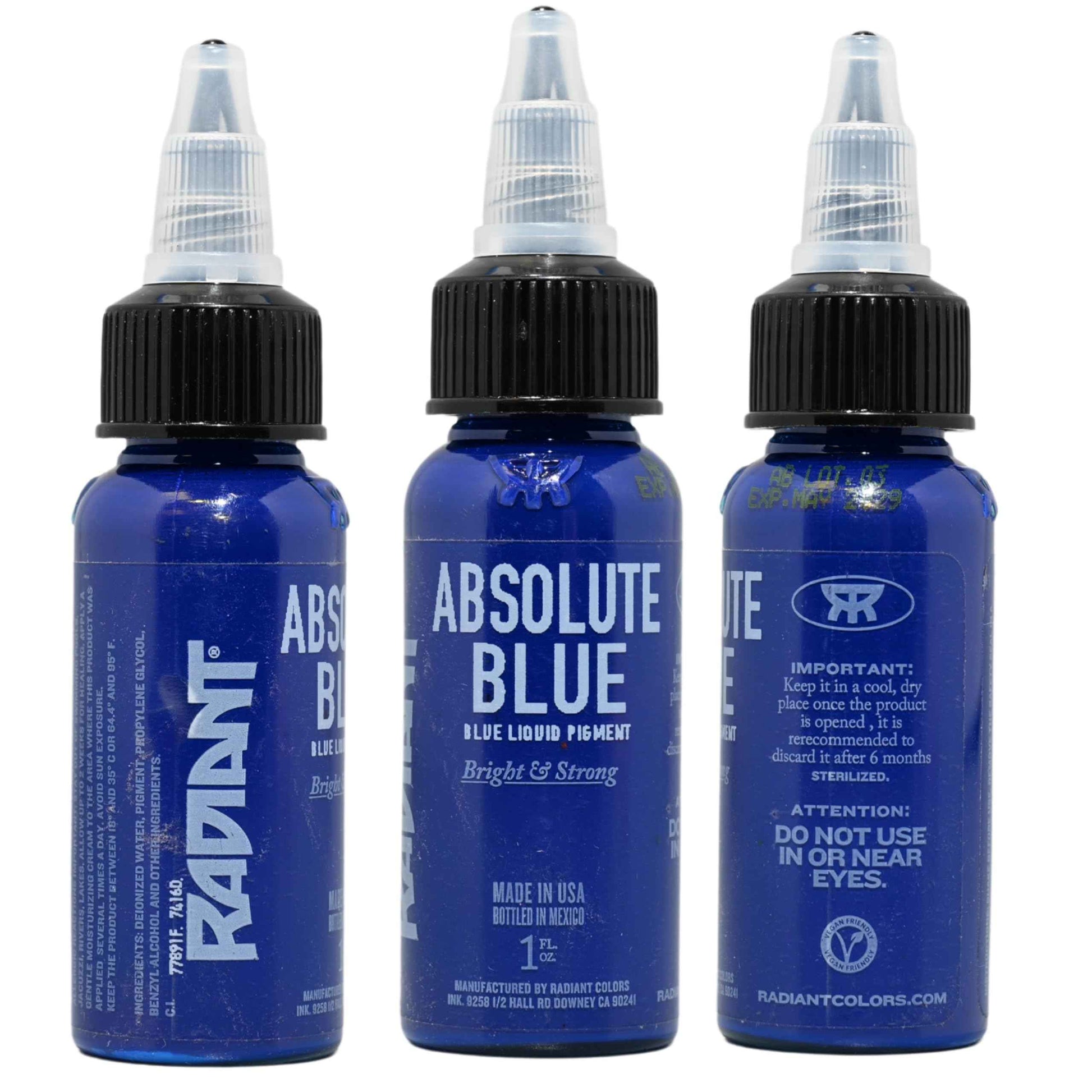 Radiant Colors Tattoo Ink 1oz Bottle Absolute Blue Vibrant Bright Long Lasting Smooth Flow Pre Dispersed Vegan Friendly Professional Permanent Pigment For Body Art