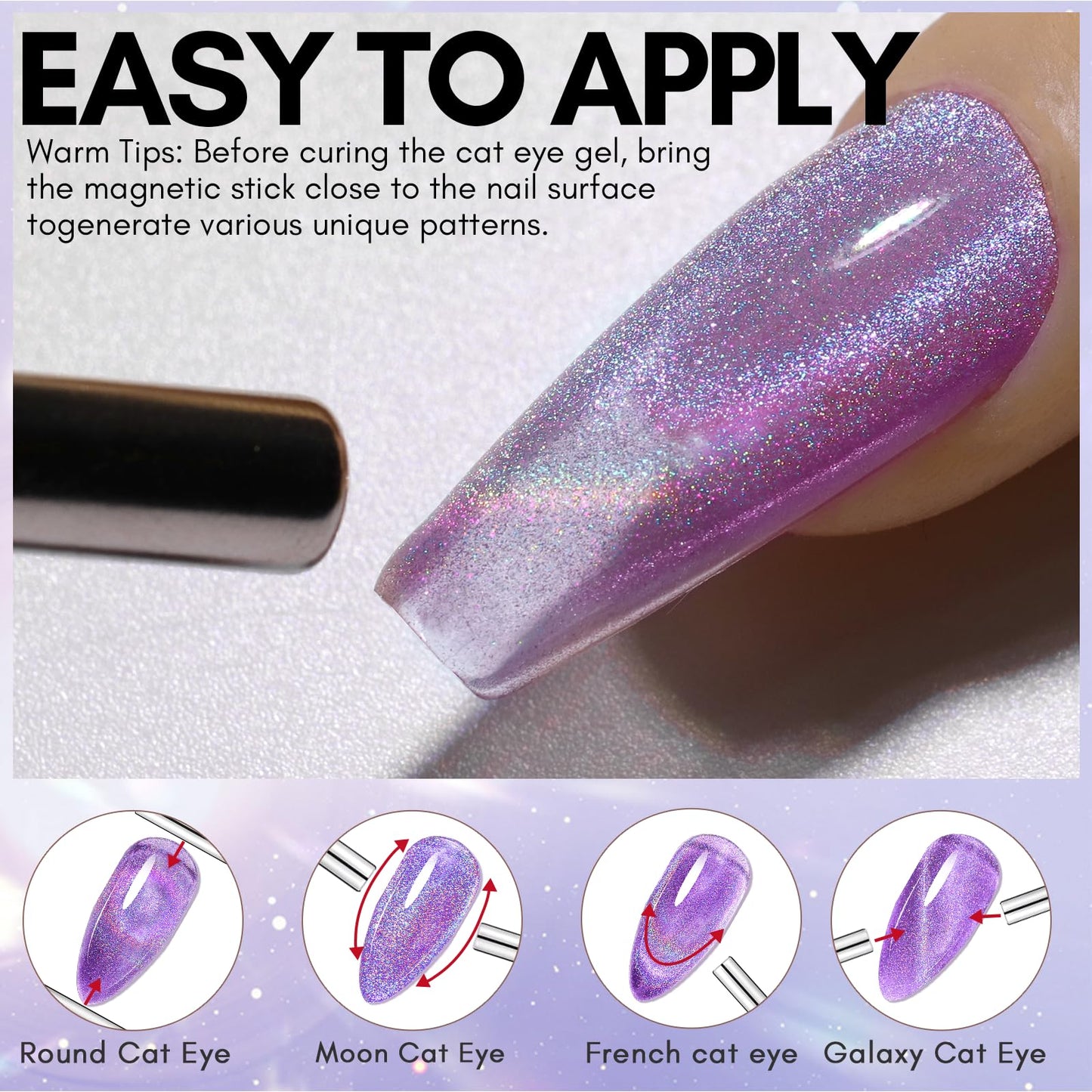 Makartt Gel Nail Polish Cat Eye Holographic Gel Polish Blissful Mauve Universal Rainbow Sparkly Glitter Unique Magnetic Effect Nail Gel for DIY Nail Art UV LED Soak Off Manicure 10ml