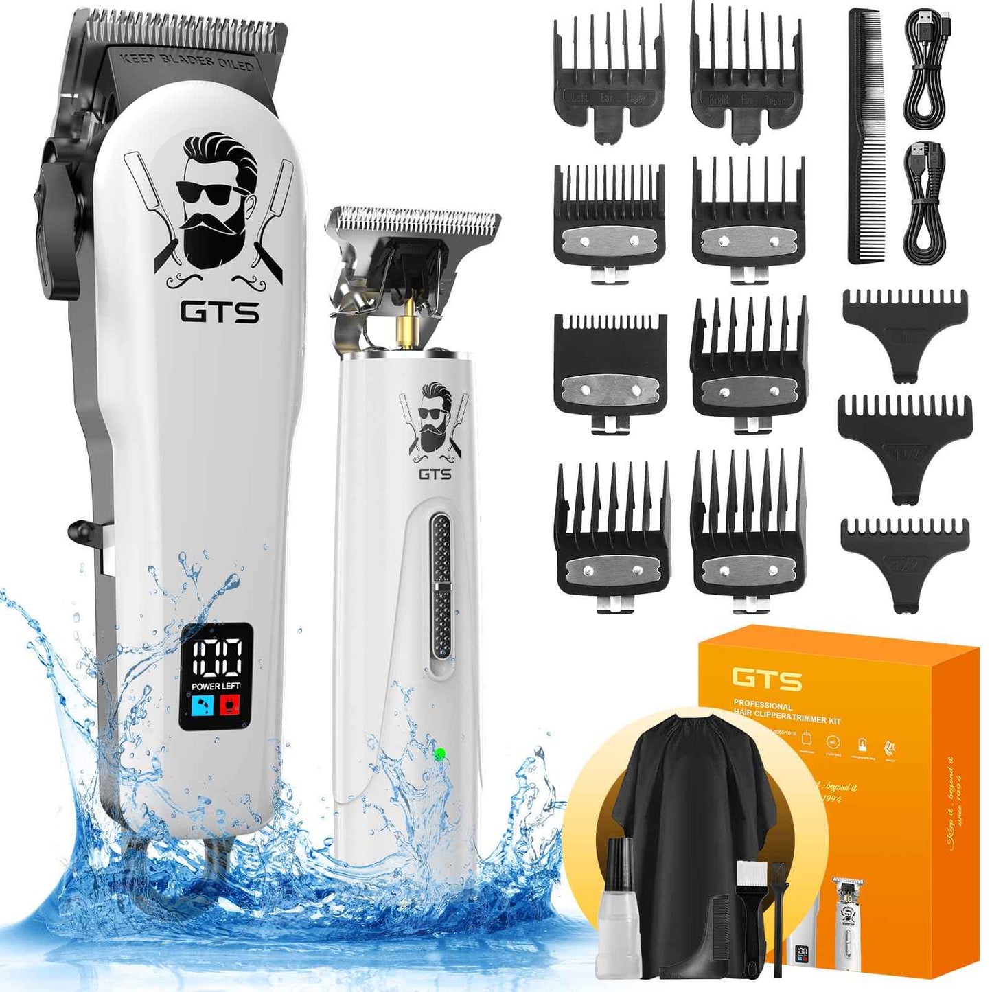 GTSPro Hair Clippers for Men, Clippers and Trimmers Set, Barber Clippers, Electric Hair Trimmer with Box, Gifts for Men White