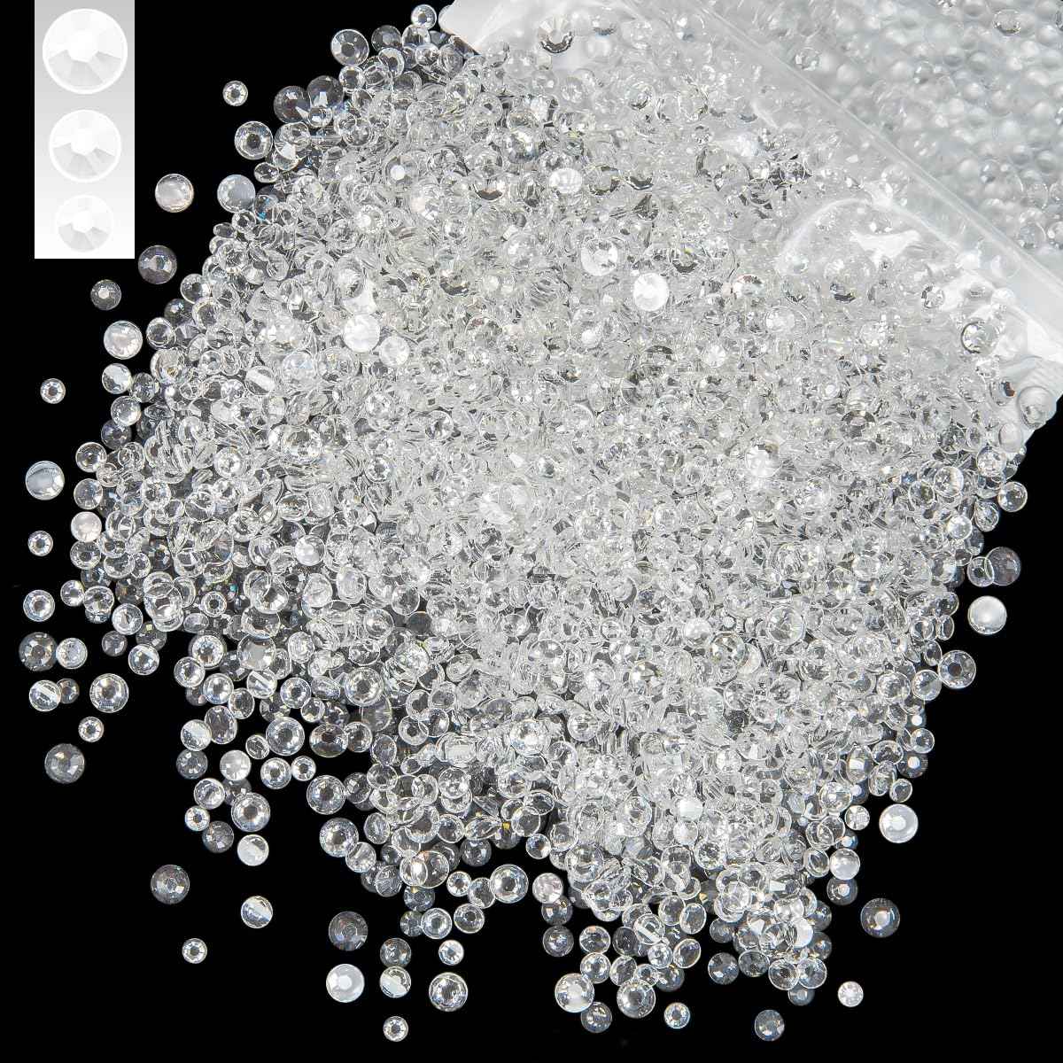 qiipii 3mm 4mm 5mm Mix Transparent Resin Rhinestones for Crafting Clear Flatback Jelly Gems Stones Bulk SS10 SS16 SS20 No-Hotfix Diamonds for Nails Face Eyes Makeup Tumblers Bottles DIY Crafts Clothes