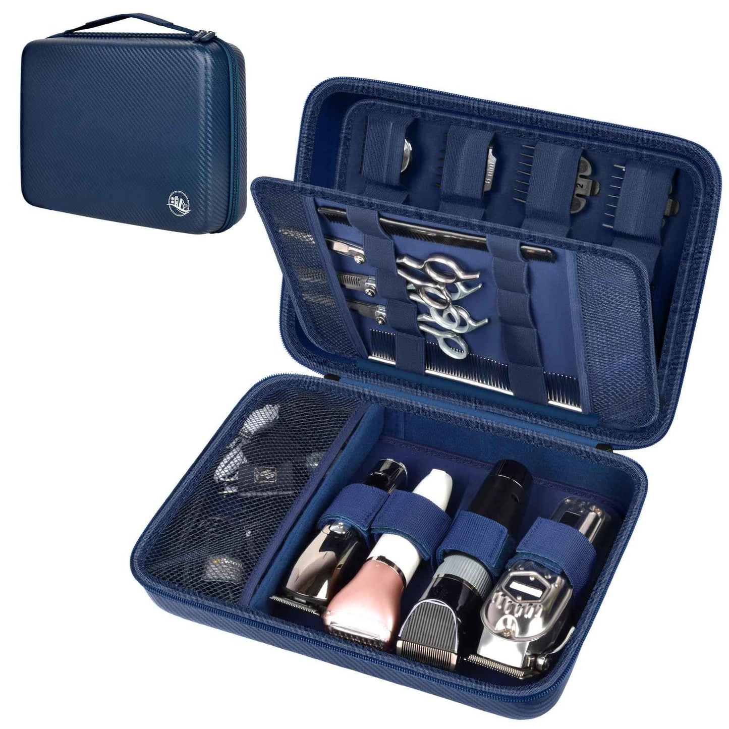 Boobowl Hard Travel Case for Hair Clippers, Hair Cutting Barber Supplies Organizer Bag, Trimmer Storage Holder for Ufree/for Wahl/for Andis Men Razor Guard Grooming Kits -Blue