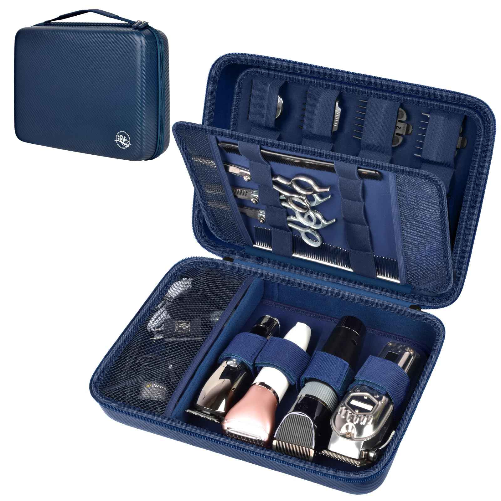 Boobowl Hard Travel Case for Hair Clippers, Hair Cutting Barber Supplies Organizer Bag, Trimmer Storage Holder for Ufree/for Wahl/for Andis Men Razor Guard Grooming Kits -Blue