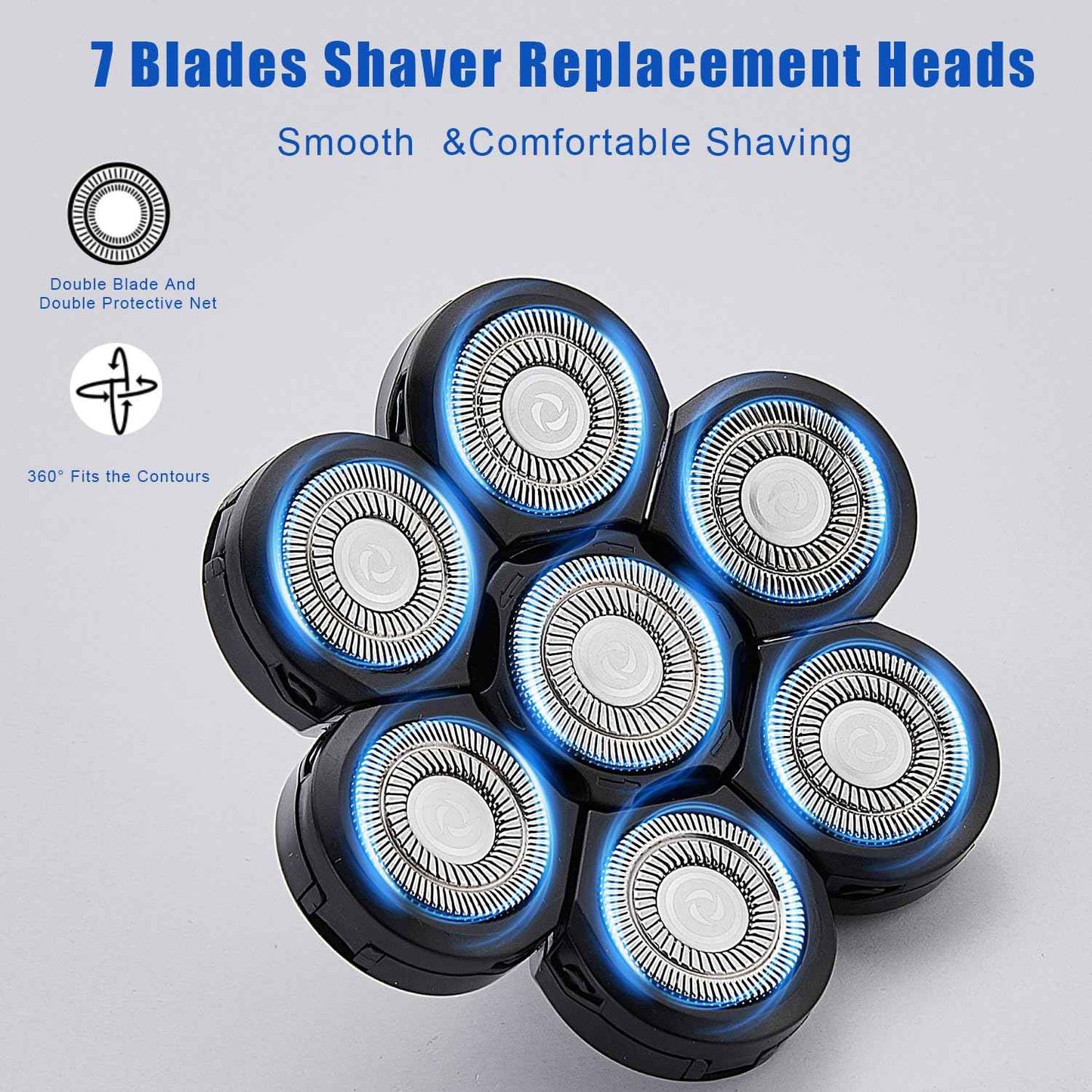 7 Head Shaver Replacement Razor Heads for Many Brands Bald Men's Electric Foil Shaver Replacement,Universal Shaver Replacement Blades for Electric Razor for Men Bald and Face (Black 7 Head/3PCS)