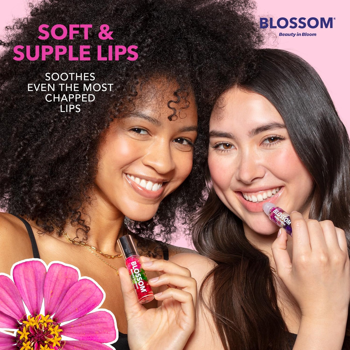 Blossom Scented Roll on Lip Gloss + Rollerball Perfume, Infused with Real Flowers, Made in USA, 0.4 fl. oz./11.8ml, 2 pack Gift Set, Let Love Shine, Strawberry/Rose