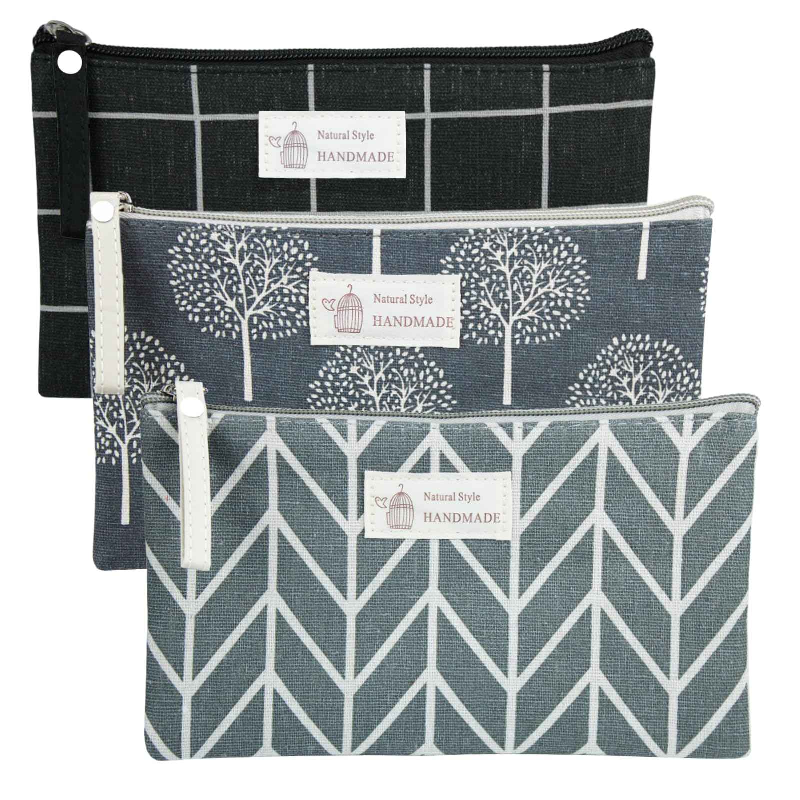 SHEHARUHI 3 Pcs Canvas Makeup Bags Set Cosmetic Small Bag Printed Cute Vacation Travel Toiletry Purse Zipper Pouch Multi-Function Bag Women Girls Favor