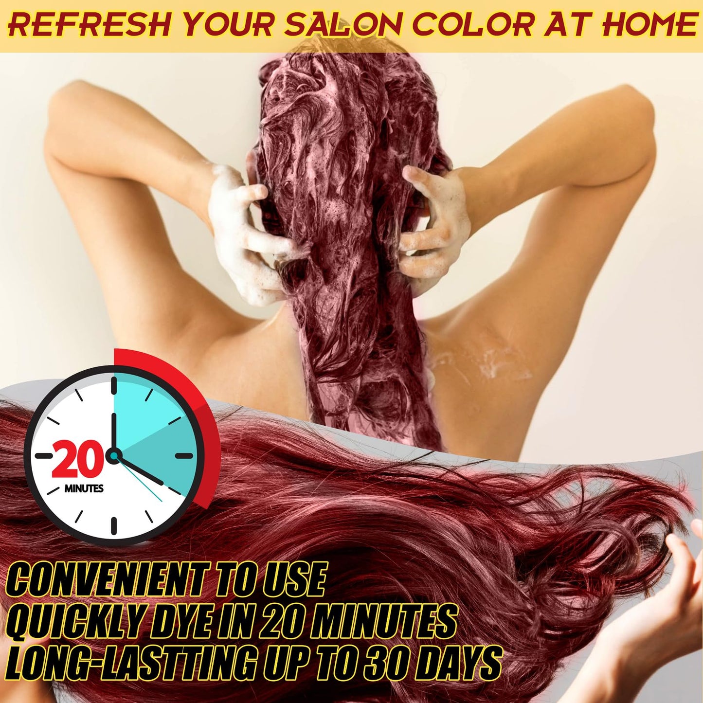 Dark Wine Red Herbal Hair Dye Shampoo 3 in 1, 500ml for Gray Hair Grey Coverage Shampoo for Women Men