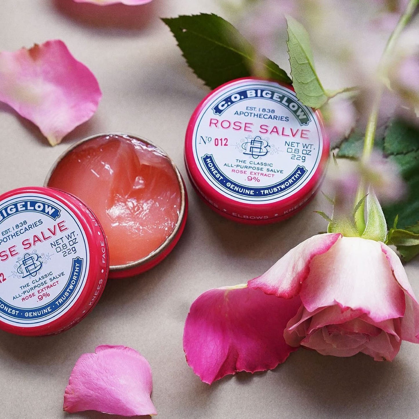 C.O. Bigelow All Purpose Salve Lip Balm Tins, Rose Salve Pack of 3 for Chapped Lips & Dry Skin - Moisturizing Lip, Cuticle 0.8 oz each