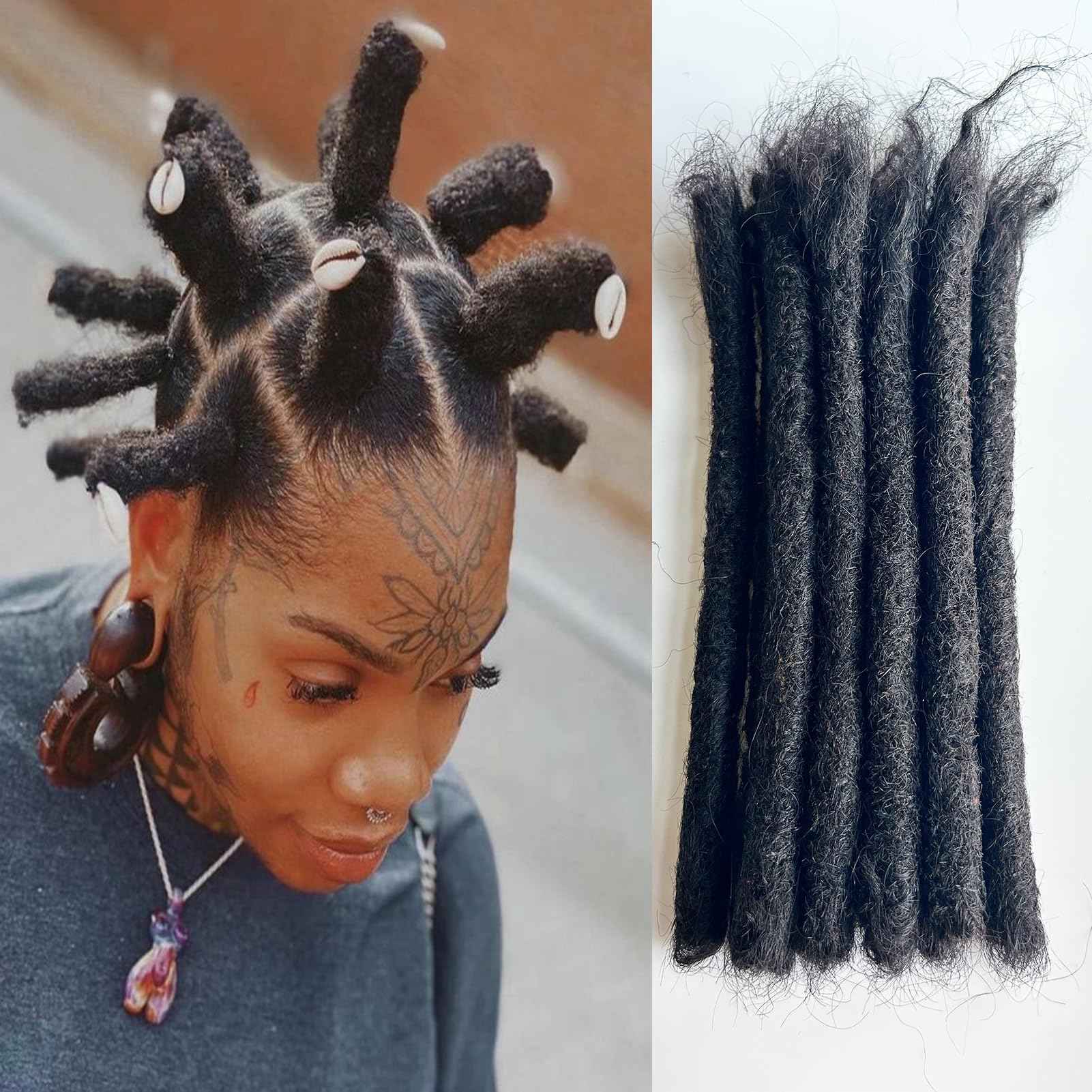 2.0cm Width 100% Human Hair Dreadlock Extensions for Men/Women/Kids Full Hand-made Permanent Dread Loc Extensions Human Hair Can be Dyed and Bleached