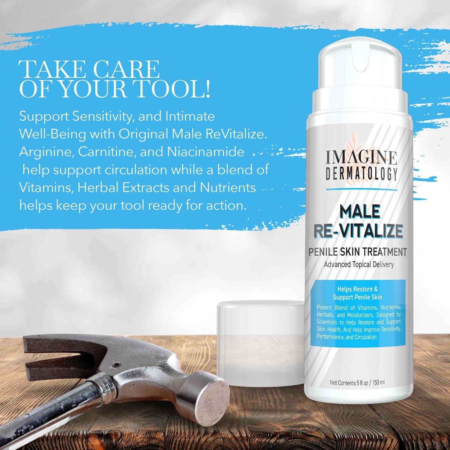 Imagine Dermatology Male Re-Vitalize Original Penile Health Cream for Men - Relieve, Restore and Support Skin - Moisturizer Penile Lotion - Large Value Size (5fl oz/150ml)