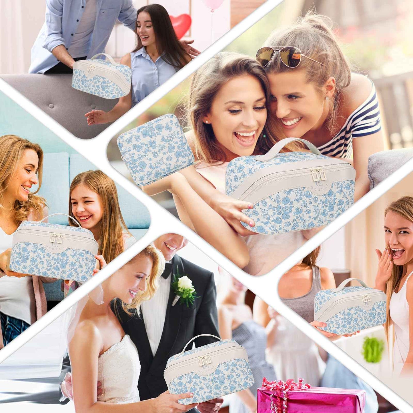 Travel Makeup Bag Organizer Cosmetic Bag, 2Pcs Floral Make up Bag Portable Pouch Open Flat Pouch Clear Divider and Handle