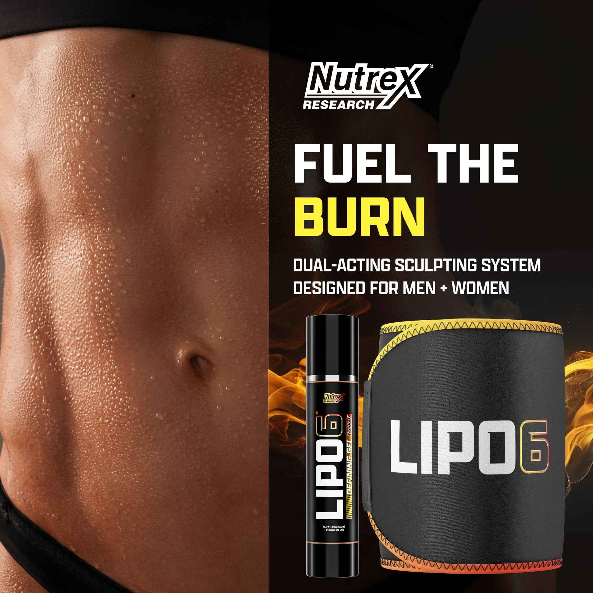 Nutrex Research Lipo6 Defining Gel with Waist Trimmer – Sweat Enhancing Cream for Women & Men with Sweat Belt Bundle