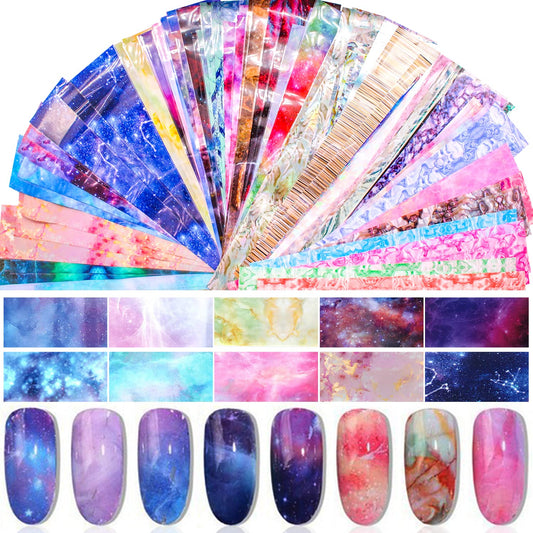 DANNEASY 150 Sheets Nail Foil Nail Transfer Foil Starry Sky Star Laser Marble Print Nail Design Stickers Nail Decals Nail Art Foil for Larger, Longer Acrylic Nails