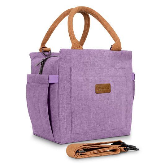 Joymee Lunch Bag Women Insulated Lunch Box with Adjustable Shoulder Strap Large Reusable Leakproof Spacious Cooler Tote for Women Men Adult with Bottle Holder and Side Pockets - Purple