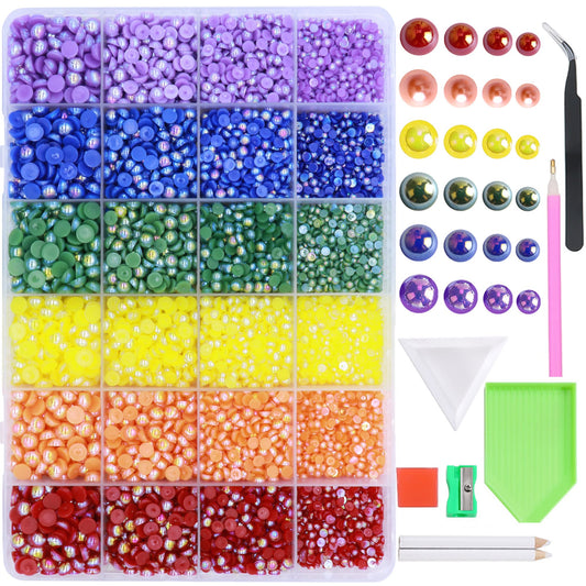 BELICEY 8800pcs Colorful ABS Half Round Pearls Beads, Mixed Size, for Crafts, DIY Nail Art, Wedding Dress Decorations