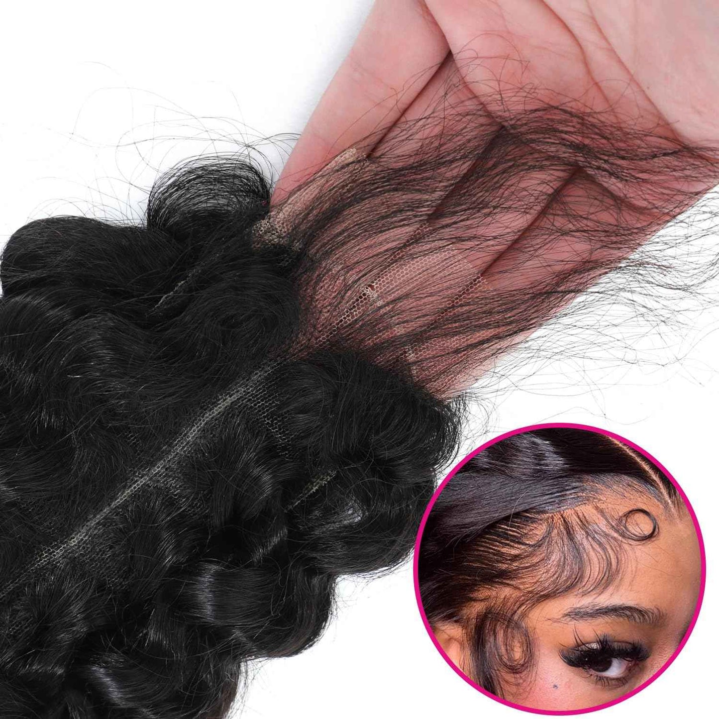 MOMOSHERO 2x6 HD Lace Closure Only Deep Wave Human Hair,HD Transparent Swiss Lace Kim K Closure Deep Middle Part Curly Hair Lace Closure Full 150% Density 100% Human Hair Natural Black Color 14 Inch